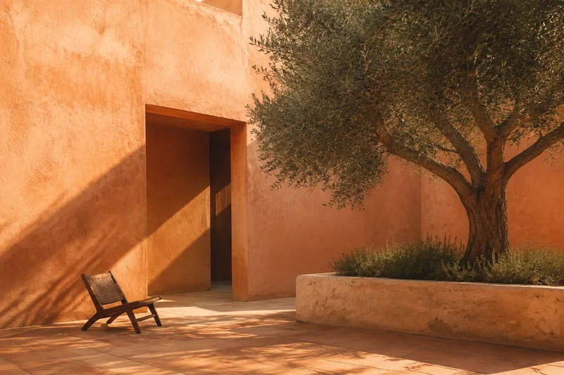 Licht, Architektur und ein Olivenbaum